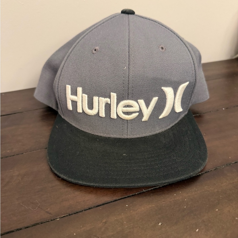 Hurley Logo Snapback Hat Gray/Black Yupoong Classics